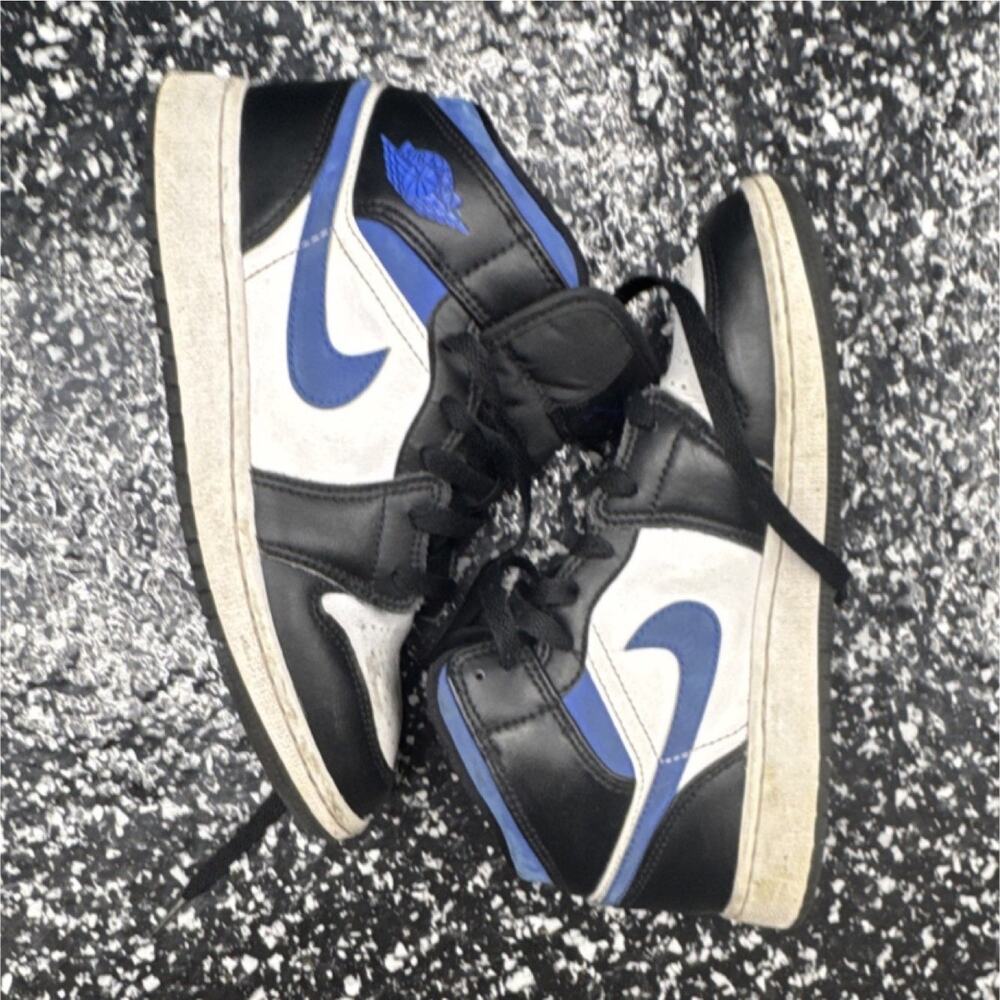Jordan 1 Mid GS Black Blue White 4.5Y Unisex Kids Sneaker 554725-140